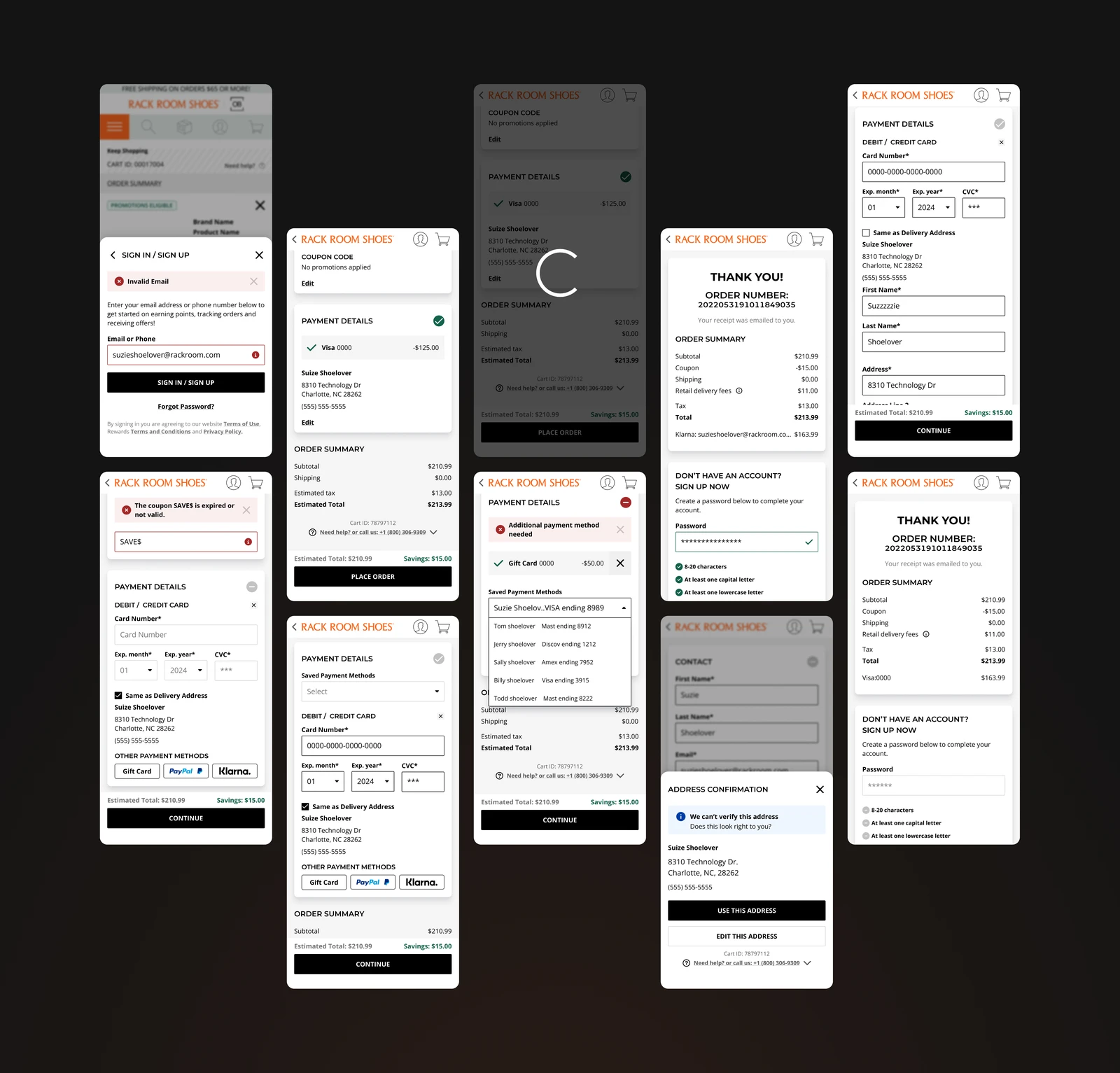 Mobile checkout screens